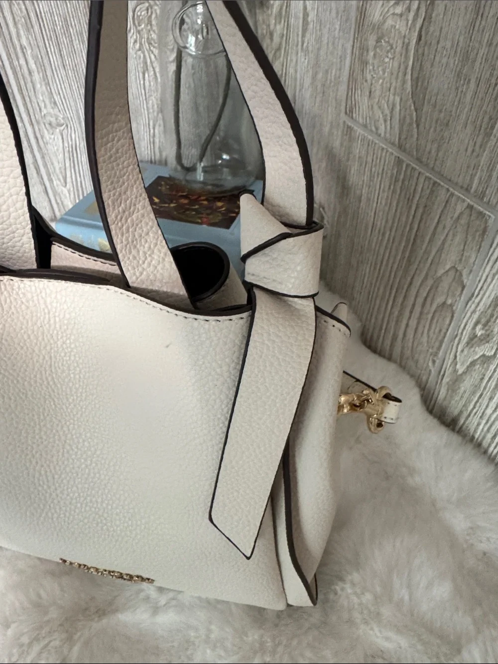 kate spade Cream Pebbled Leather Shoulder Bag with Black Trim
